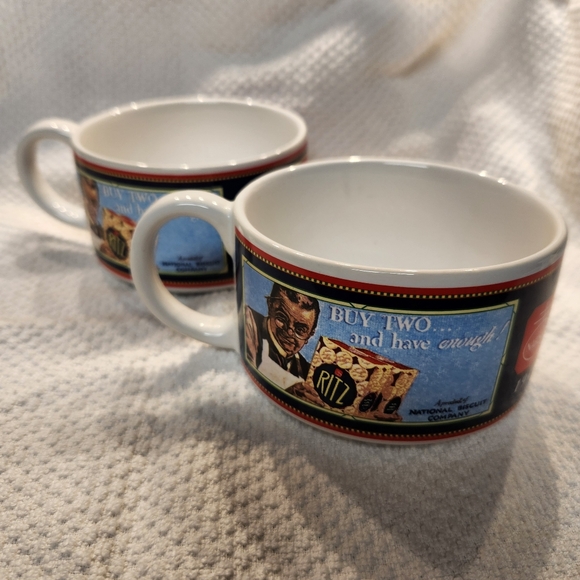 Vintage Nabisco Ritz crackers soup bowl mug National Biscuit Co Set of 2 - Picture 2 of 8